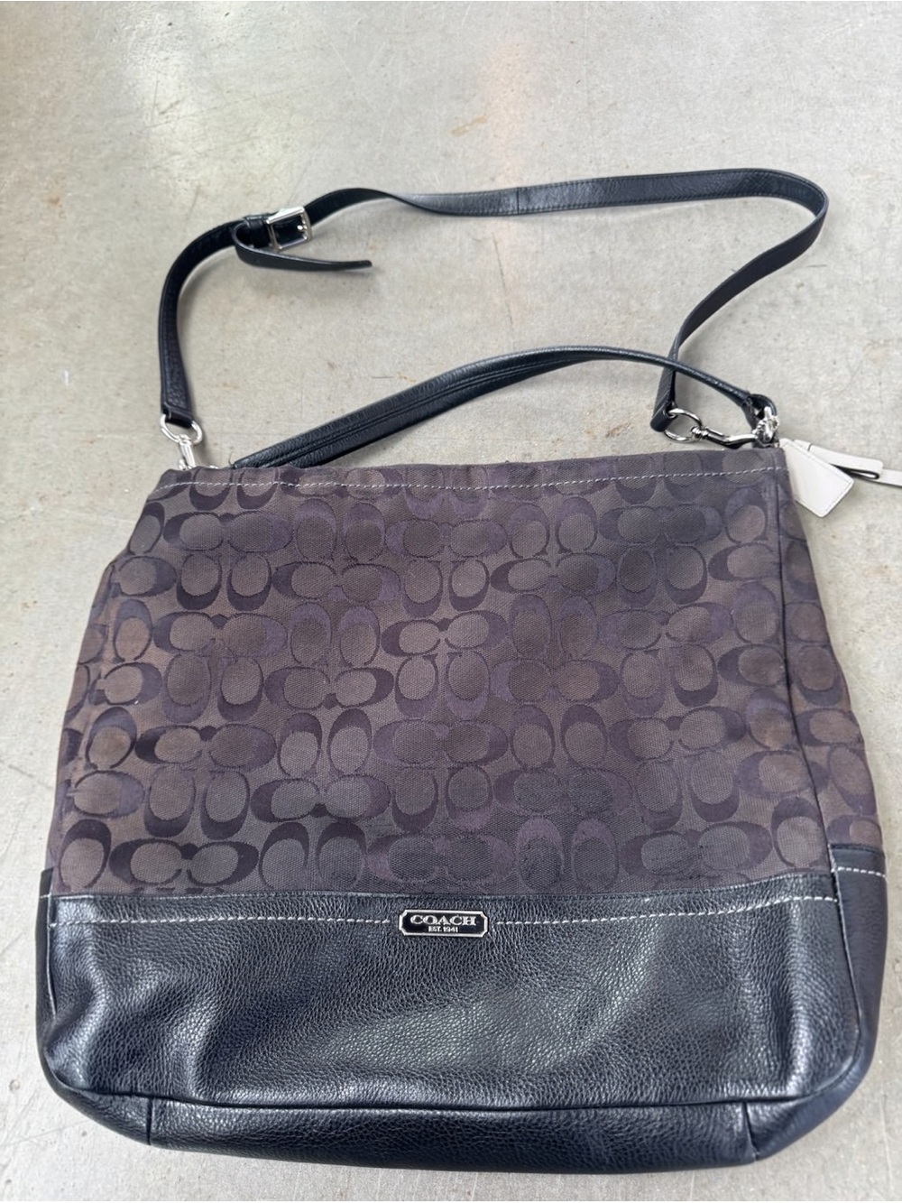 Coach Park fSignature Black Grey Jacquard Leather Hobo Shoulder Bag F23279